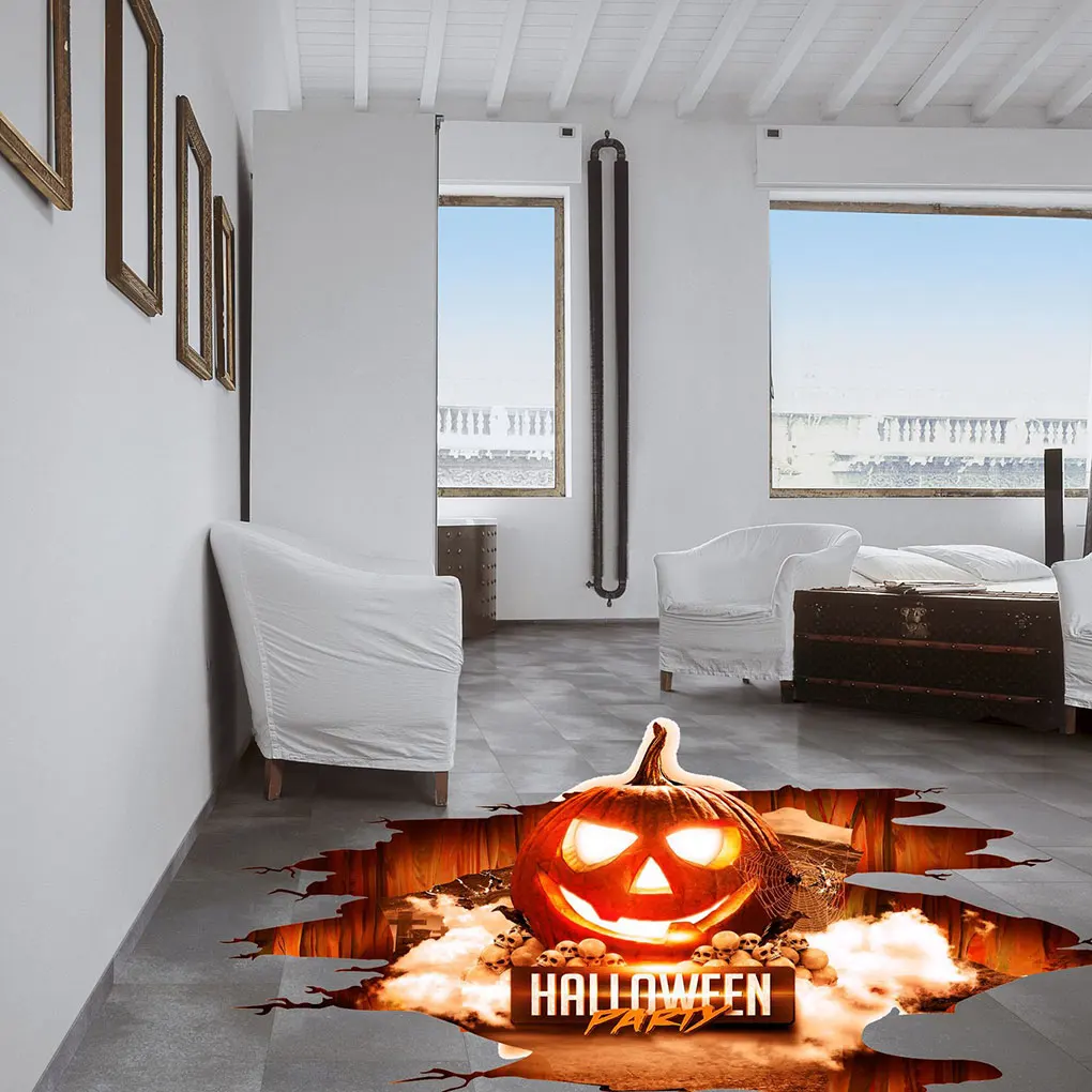 

2019 3D Letter Pumpkin Floor Wall Art Sticker Halloween Removable PVC Wall Tattoo Decals Living Room Wallpaper