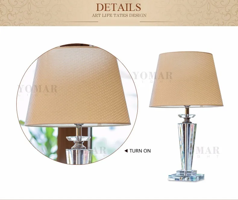 Современная Хрустальная настольная лампа K9 для спальни, тканевый абажур, украшение для гостиной, Abajur, настольная лампа, может использоваться в любой стране