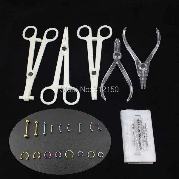 Body Piercing Kit Nipple Nose Studs Rings Eyebrow Body Jewelry Tools