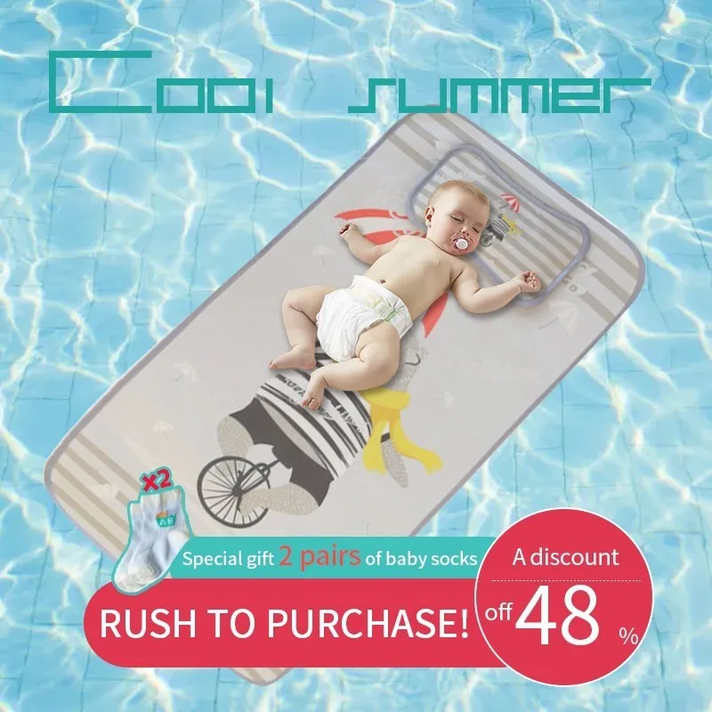 

120*60cm Children's Ice Silk Cool Crib Cartoon Digital Printed Baby pillow Mattress Summer Air-conditioning infant bed Mat