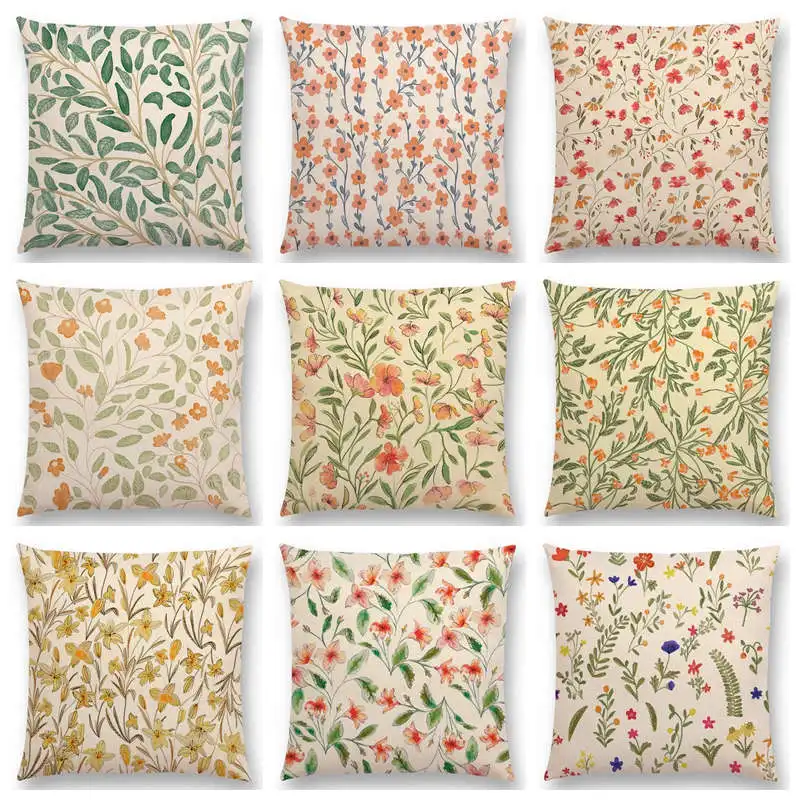 

Hot Sale Lovely Watercolor Little Flowers Mini Leaf Spring Floral Garden Pattern Cute Rose Colorful Cushion Sofa Throw Pillow