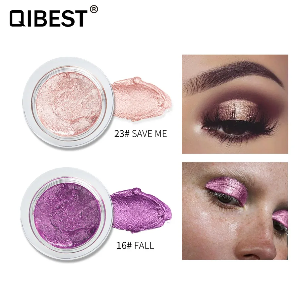 Qibest colorful shimmer eyeshadow cream purple gold silver pigment waterproof long lasting