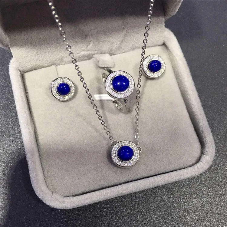 Color set of natural lapis lazuli Earrings Necklace Pendant ring set 925 silver suit Color set of natural lapis lazuli Earrings Necklace Pendant ring set 925 silver suit