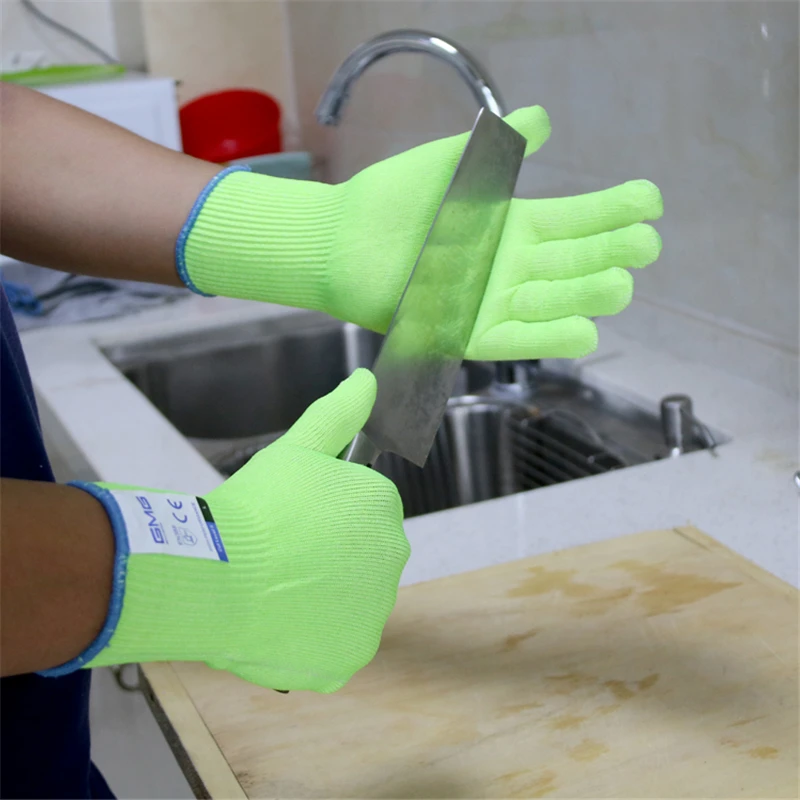 Тонкие мягкие GMG Hi-Vis желтые HPPE со стальным сертификатом CE перчатки для резки рабочие защитные перчатки для защиты от порезов EN388