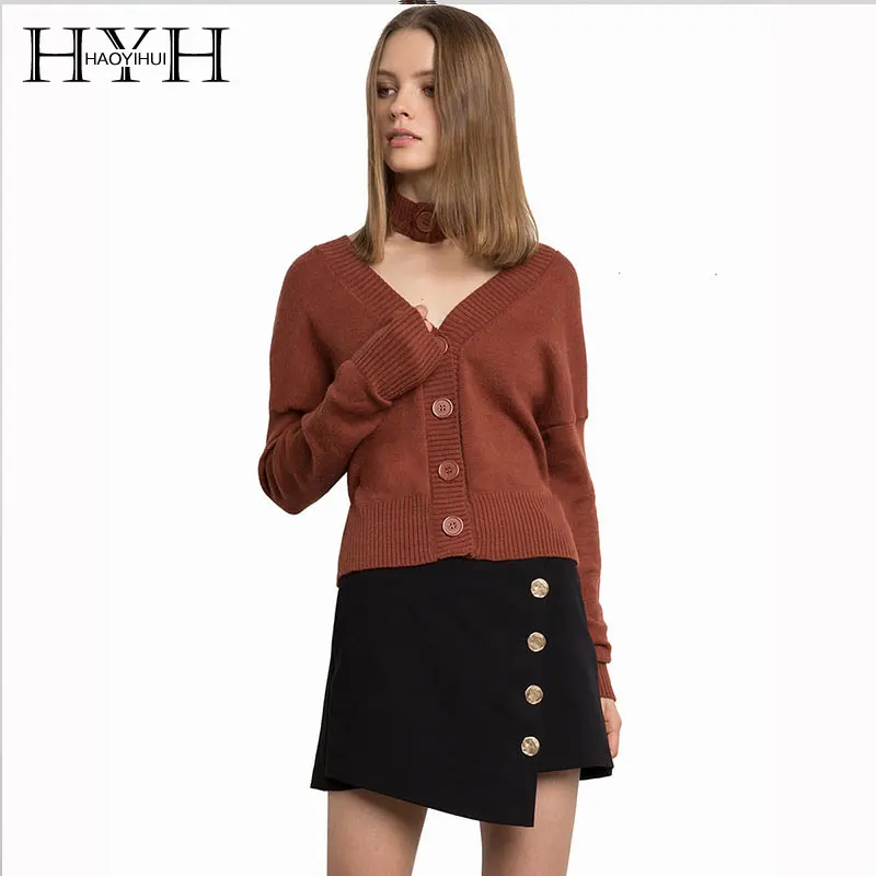 

HYH HAOYIHUI Lady Wind Neck Belt Sweater Loose Breif Streetwear Holiday 2018 Autumn Women Knit Cardigans Tops New Arrival
