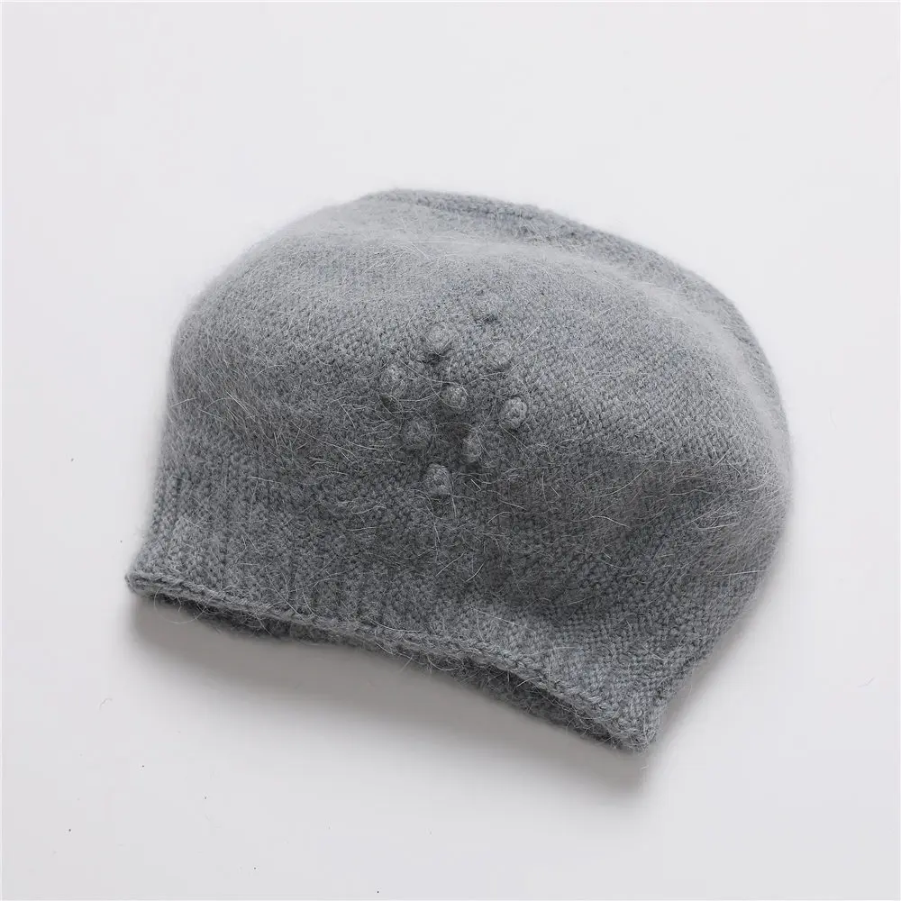 Angora Hat Women Winter Beanies Knit Warm Casual Soft Solid Color Thermal Outdoor Snow Accessory Caps Headwear  (5)