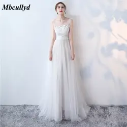 Mbcullyd элегантное платье подружки невесты 2019 длинное Тюлевое платье А-силуэта с рюшами и аппликацией кружевное платье подружки невесты для