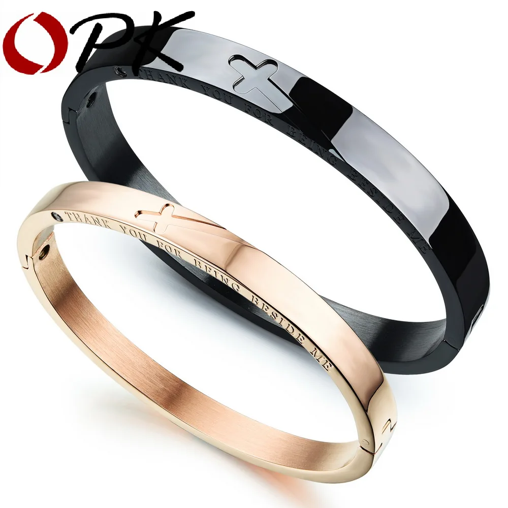 

OPK 316L Stainless Steel Lover's Bangles Classical Cross Puzzle Black/Rose Gold Color Women Men Jewelry Bracelet Gift GH772
