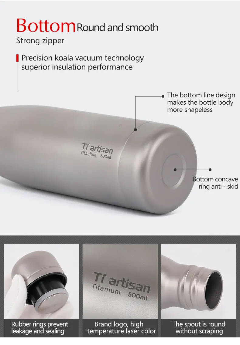 Tiartisan 500 мл титановая бутылка с водой Кемпинг Туризм титановая альпинистская Спортивная бутылка Сверхлегкий два покрытия