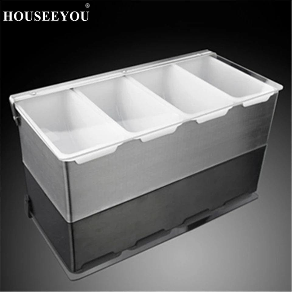 HOUSEEYOU 4in1 Salt Pepper Condiment Seasoning Box Container Herb Spice Jar Containers Sugar Can Stainless Steel Kitchen Storage