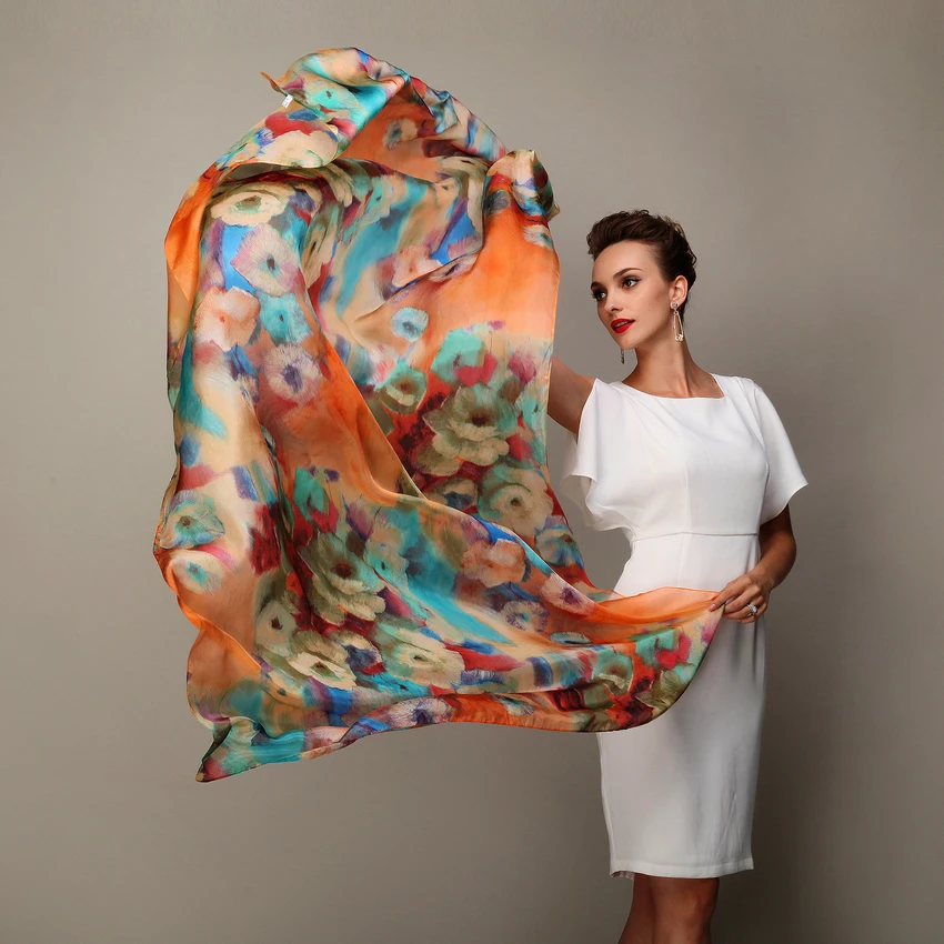 Kopen 2016 Winter Mode vrouwen Sjaal Hot Koop Moerbei Zijden Sjaals Sjaal Vrouwelijke Lange Zijden Sjaal Blauw en Koffie 180*110 cm