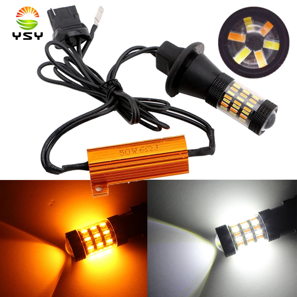 YSY 2 шт. белый + янтарный T20 7440 W21W 4014 60 SMD светодиодный неполярный без ошибок Canbus