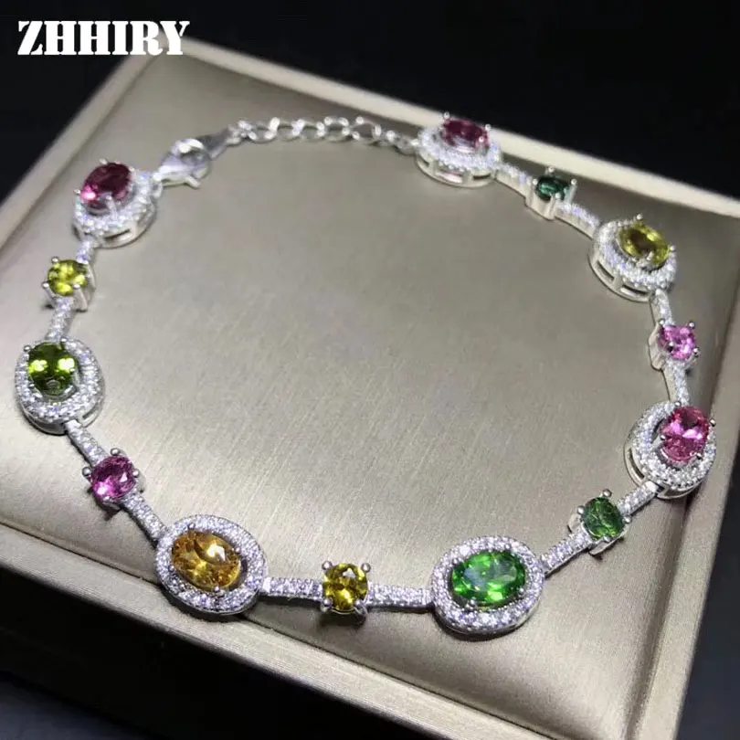 

ZHHIRY Genuine Natural Tourmaline Bracelet 925 Sterling Silver Bracelets For Women Color Gemstone Fine Jewelry