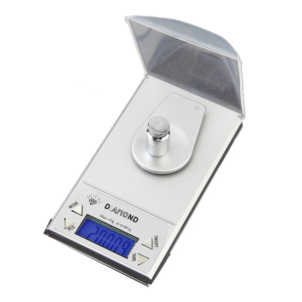 

OUTAD High Precision Digital Jewelry Scale 50g x 0.001g LCD Lab Gold Herb Balance Blue Backlight Diamond Carat Electonic Scales