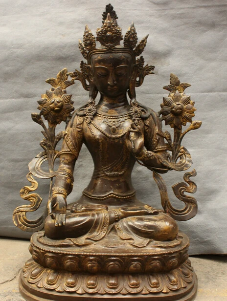 

JP S0606 28" Tibet Bronze Gilt Buddhism Temple 7 Eye White Tara Bodhisattva Statue Buddha