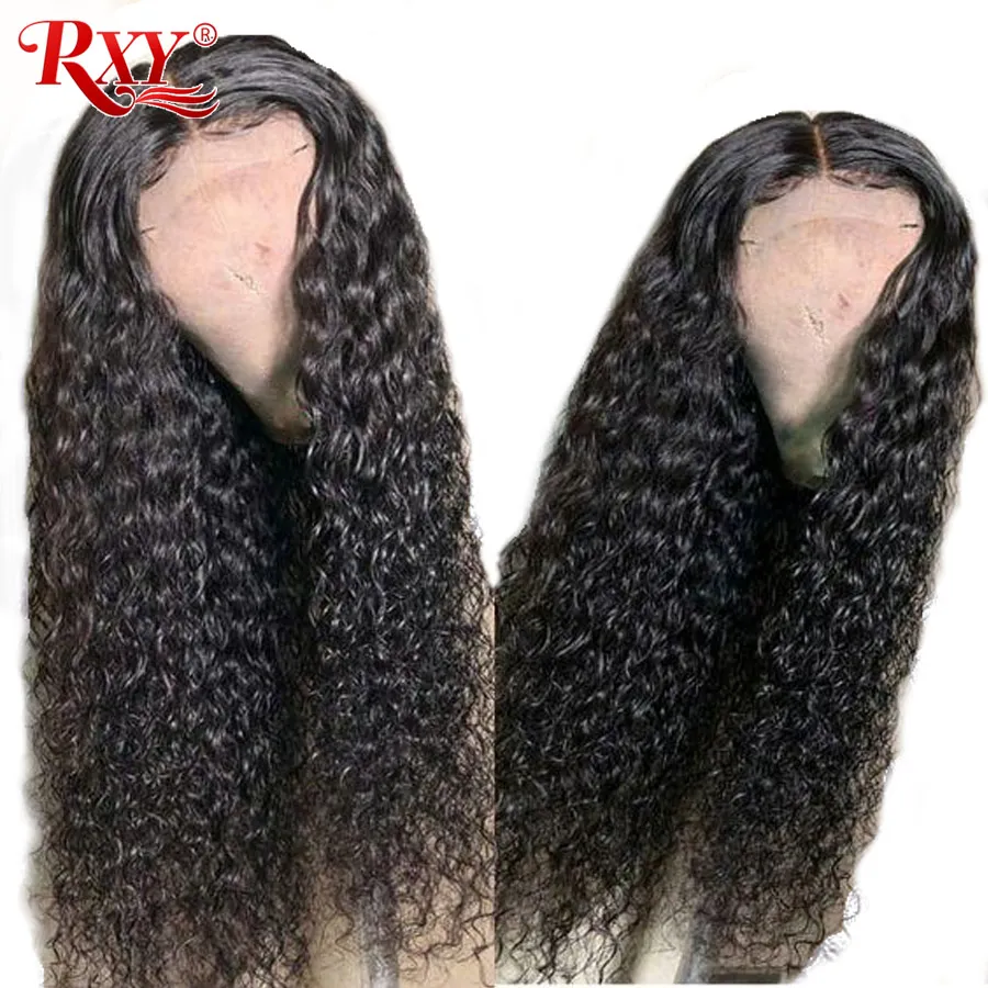 RXY 360 кружевной передний парик al предварительно сорвал с волосами младенца бразильские глубокая волна кружева передние человеческие волосы парики для женщин Remy Черный# 1B волосы