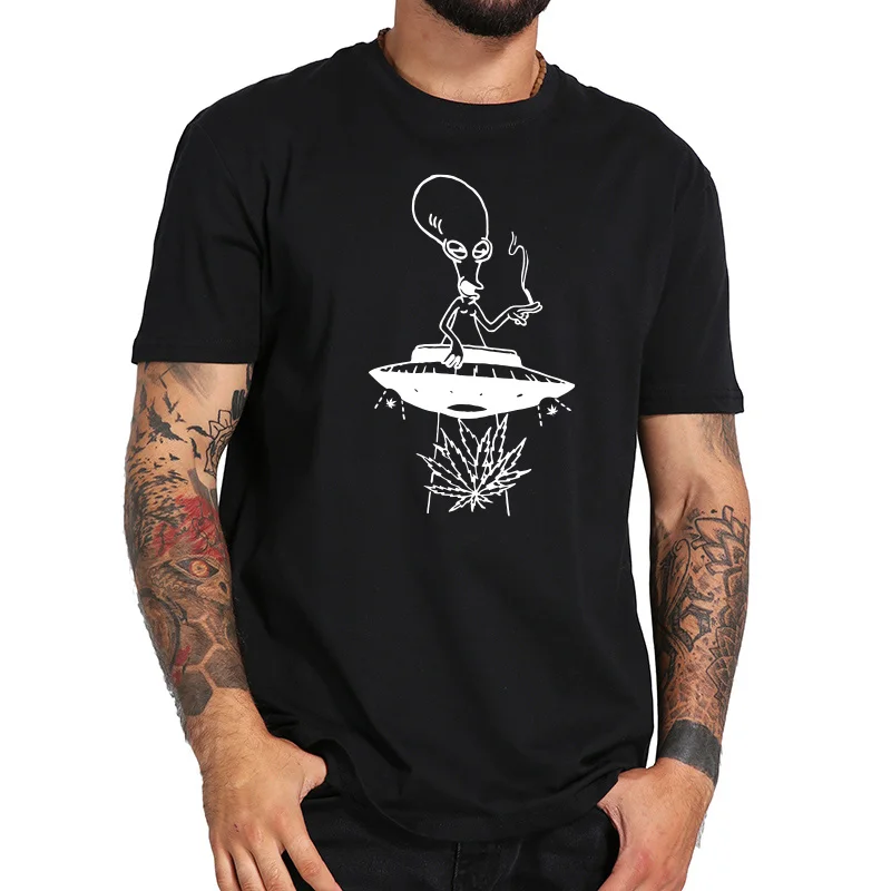 

EU Size Cool Aliens Drug On UFO Black Inspired Graphic 100% Cotton High Quality T shirt