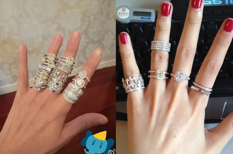 Dossy изделия Три Цвета 0.23Ct синтетических алмазов Обручение обручальное кольцо стерлингового серебра 925 белого золота Цвет кольцо для Для женщин