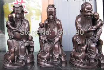 

xd 00983 15"China Pure Bronze Copper Statue of Three God Fukurokuju Buddha Statue