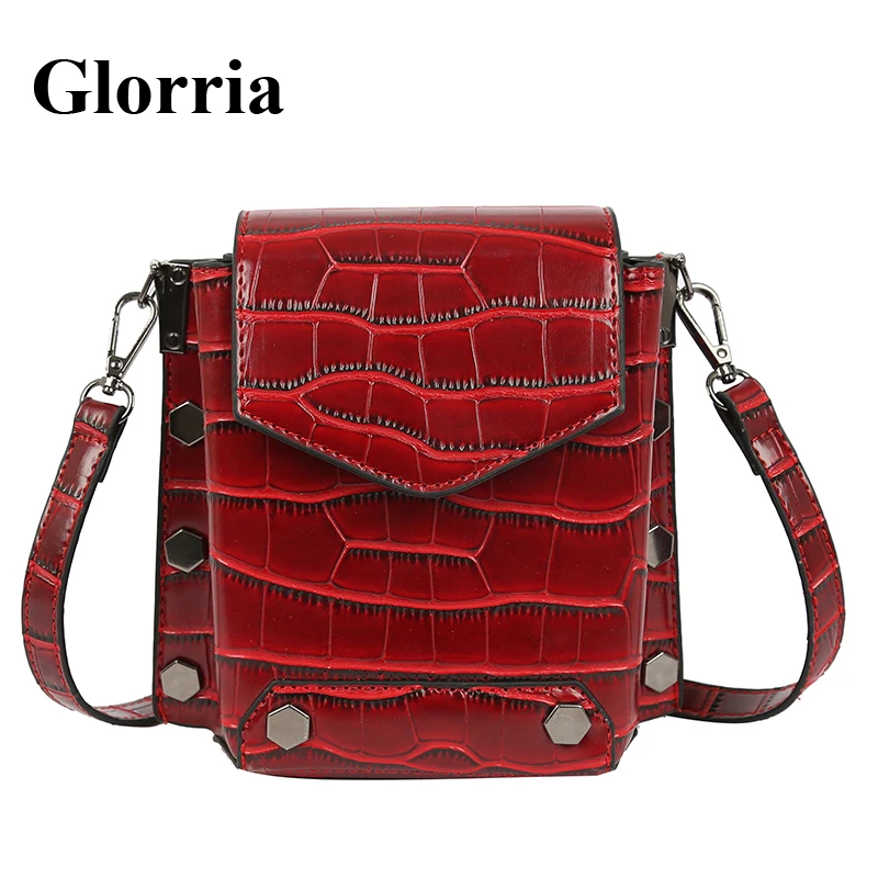 

Glorria Brand 2019 Luxury Women Mini Bag Women High Quality Leather Handbag Alligator Rivet Messenger Bag Female Flap Sac A Main