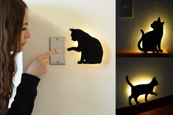 Светодиодный датчик движения, умный звук/светильник, автоматический предупреждающий белый ночной светильник, домашний коридор, балкон, детская Милая лампа для сна с кошкой