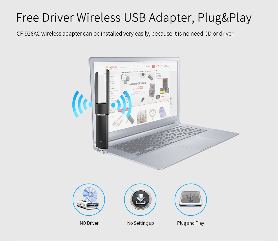 Comfast 2 Băng Tần 2.4G + 5GHz AC 1200M Tín Hiệu Không Dây USB3.0 WiFi Tốc Độ Bộ Tiếp Ngoại Mạng thẻ Bộ Định Tuyến