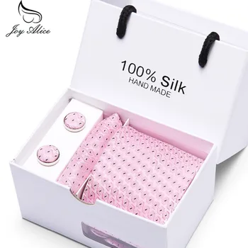 

Pink &Red Men's Neck Tie Handkerchiefs Cufflinks polyester handmade Box gift 2019 New Fashion 7.5 cm Wide Tie Sets