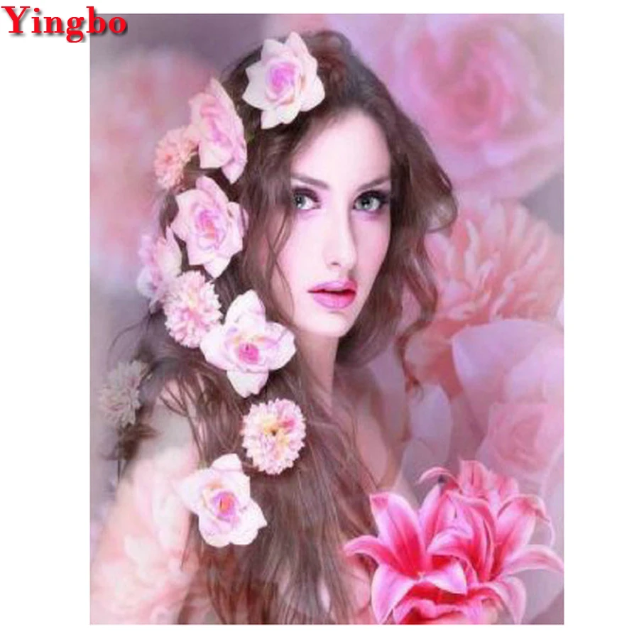 Полный квадратный алмаз круглый 5D DIY Алмазная картина Красота Девушка и цветок 3D