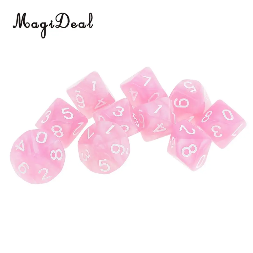 MagiDeal 10pcs 10 Sided Dice D10 Polyhedral Dice for Table Games Dungeons and Dragons Pub Club Games Supplies Pink