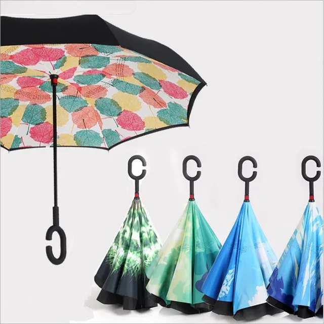 PYFXSALA Red Purple Love Heart Windproof Inverted Umbrella Double Layer UV Protection Self Stand Upside Down with C-Shaped Handle Folding Reverse Umbrella for Car Rain Outdoor