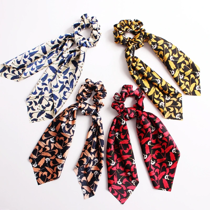 

Summer Elastic Rabbit Ears Hair Rope Women Vintage Flower Print Ponytail Holder Ribbon Large Intestine Scrunchies Headwear