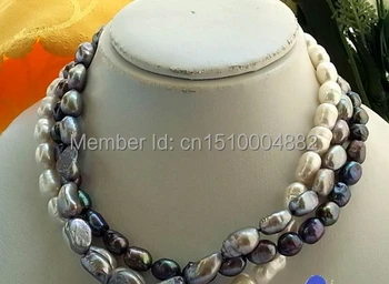 

free shipping 00795 3ROW 16" WHITE BLACK GRAY BAROQUE FW PEARL NECKLACE