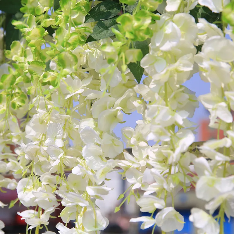 Лучшая искусственная шелковая Глициния лоза ратта Шелковый Подвесной цветок Свадебный декор, 6 штук,(белый