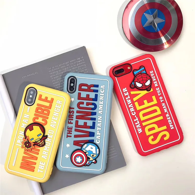 

Marvel captain America Cute cartoon ironman spiderman phone cover for iPhone 6 s 7 8 Plus X for iPhone XS XR XSMAX Silicone case