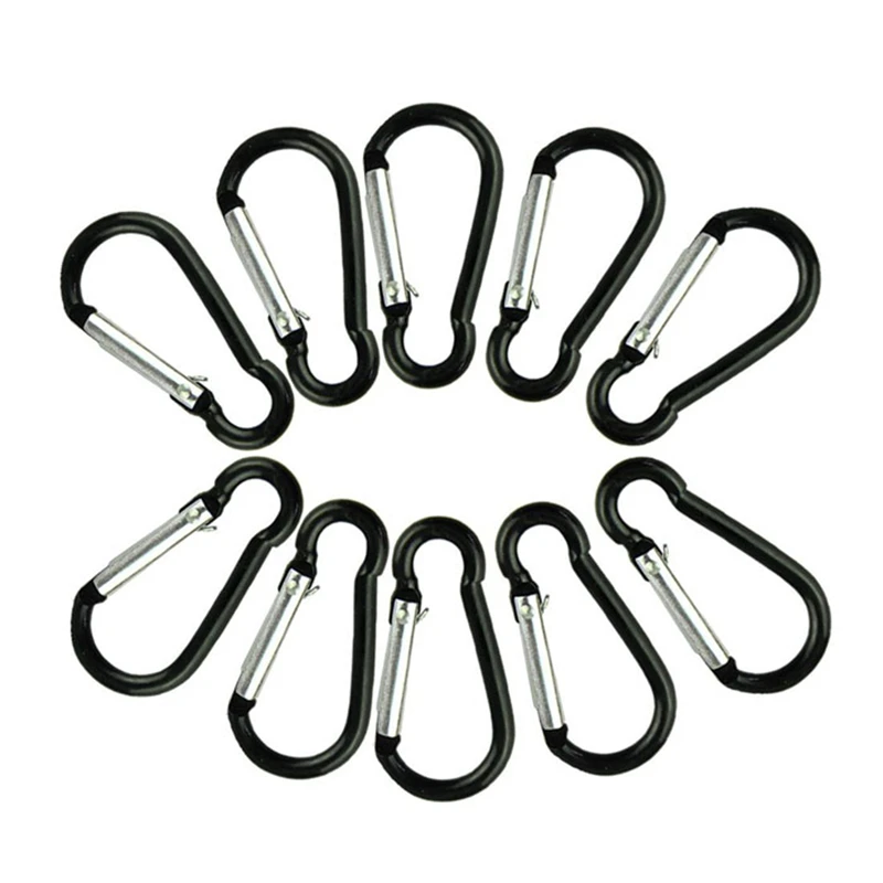 

10pcs Black S Carabiner Camp Snap Clip Hook Keychain Keyring Hiking Climbing for outdoor activities camping fishing traveling 15