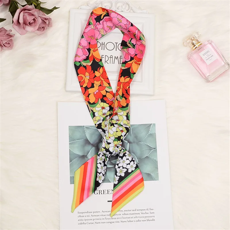4 шт./компл., новый тонкий шарф с цветочным принтом, шелковый шарф для женщин, роскошный бренд, модный пояс для дам, головной мешок, шарф