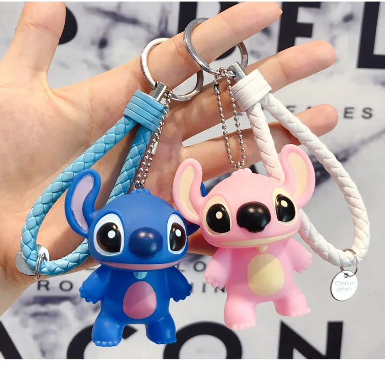 Cartoon Stitch Keychain Key Ring Women Leather Strap Rope Wrasit Band Trinket Key Chains Car Bag Pendent Charm D207