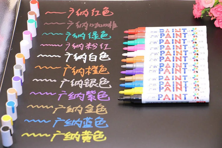 Colorido à Prova Água à Base de Óleo Marcadores para Faça Vibrante Dwaterproof Tinta Você Mesmo Scrapbooking Álbum Carro Graffiti Desenho Papelaria Decoração Canetas 12 4 à base de óleo tinta marcadores para