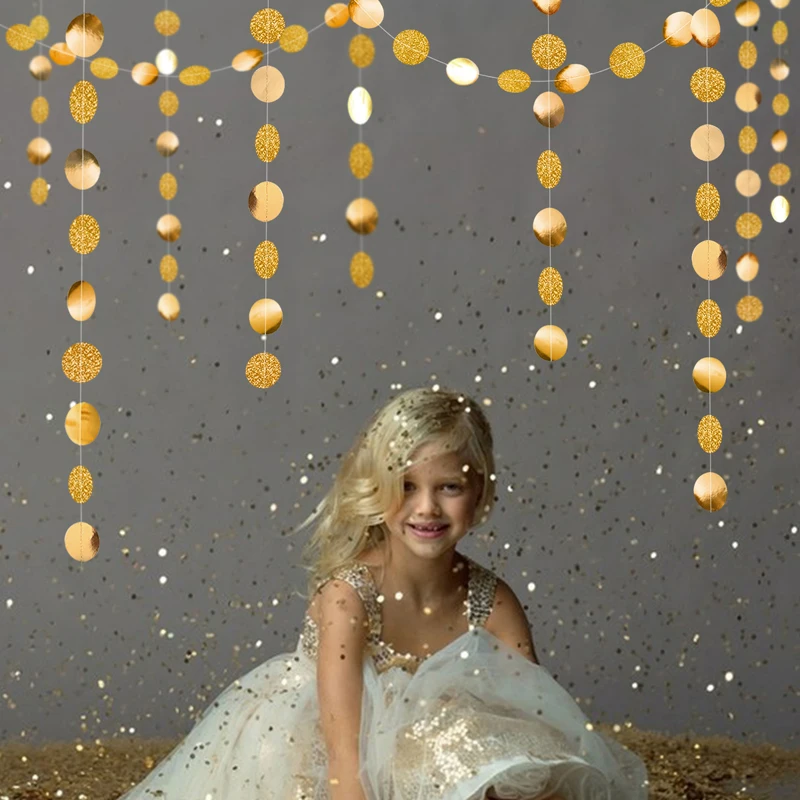 

4Meters Glitter Gold Paper Circle Dots Garland Party Streamers Round String Hanging Banner Wedding Birthday Party Decorations