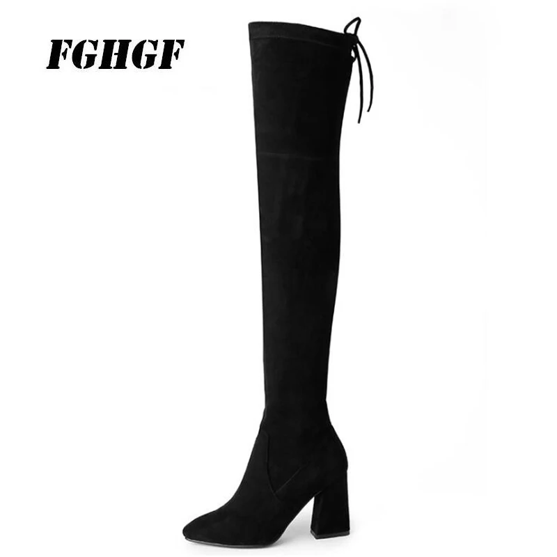 

Spring and winter 2018 new all-matching plain color rider boots for women High heel high pointed over knee high boots for women
