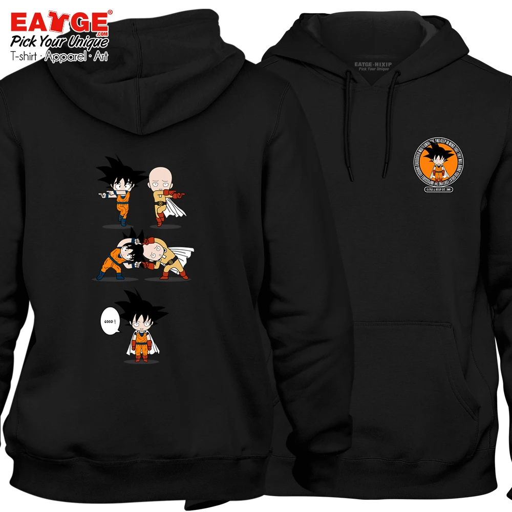 

Anime Streetwear Women Men Black Sweatshirt Dragon Ball Goku Crossover One Punch Man Saitama Pullover Saiyan Saitama Hoodies