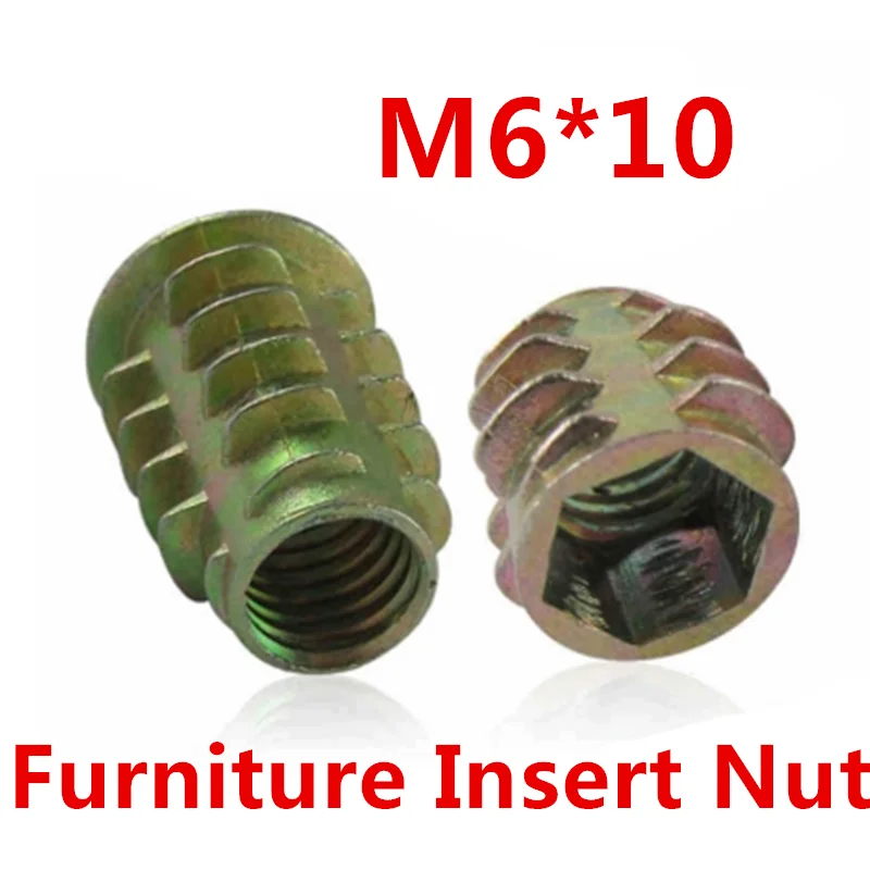 

50pcs M6*10 Furniture Nut Cabinet Connecting Screw Internal Thread Insert Nuts/ Hex Drive Head Decoration Wood Insert Nut