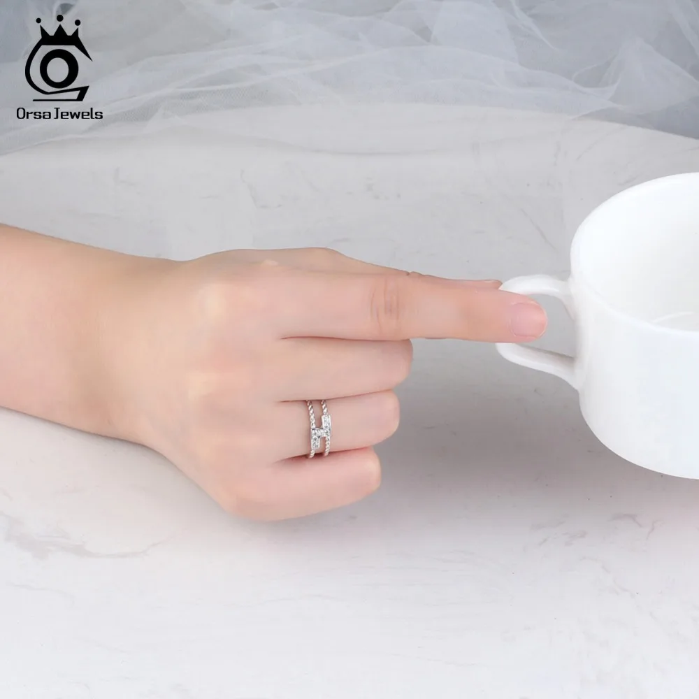 ORSA JEWELS Original Design Tetris Pattern Ring for Women Men Vintage Ring Birthday Gift for Girls Valentine Day Jewellry OR174