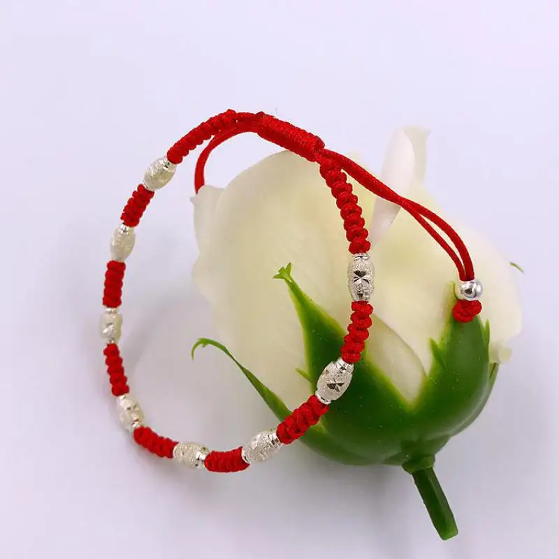 Ручной работы серебряные бусины 925 пробы браслеты из красной веревки шнур Плетеный Дружба счастливый браслет для женщин мужчин пара влюбленных