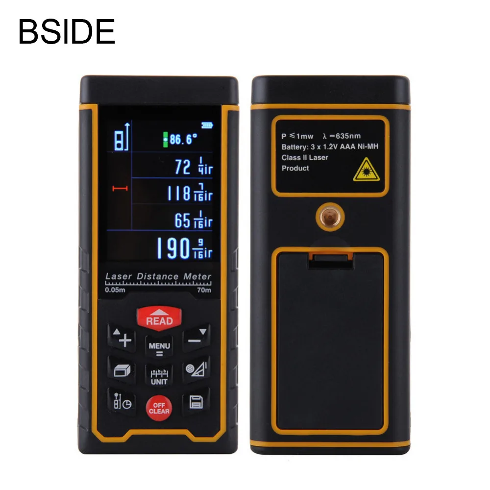 

70m Portable Handheld Rechargeable Digital Laser Distance Color Display Range Finder Diastimeter Area Volume Measurement