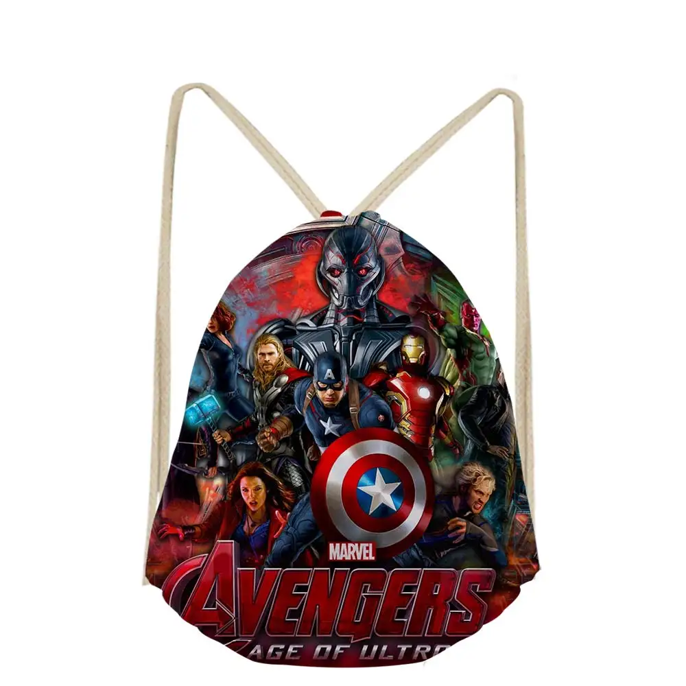 

Women The Avengers Iron Man Hulk War Cartoon Casual Drawstring Bags Cute Backpack Girls School pocket Bag Shoe Sac plage