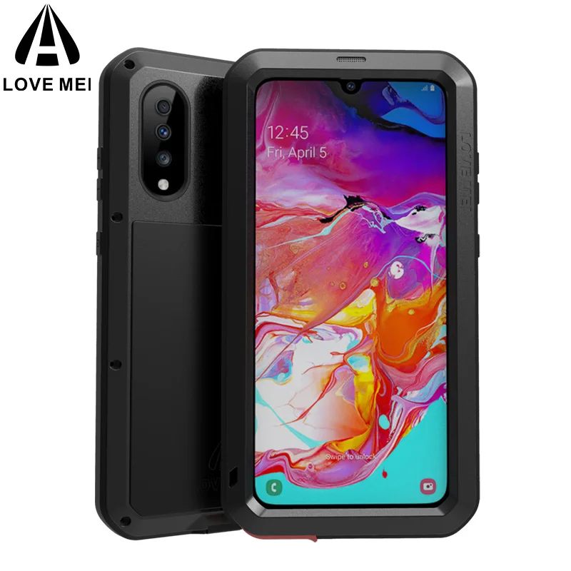 Для Samsung Galaxy A70 Оригинал Love Mei алюминиевый металл + стекло Gorilla Shock Drop