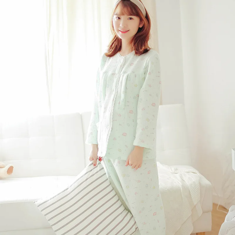 

New autumn winter pregnant breast thickening pajamas set postpartum feeding garment cotton yuezi clothing