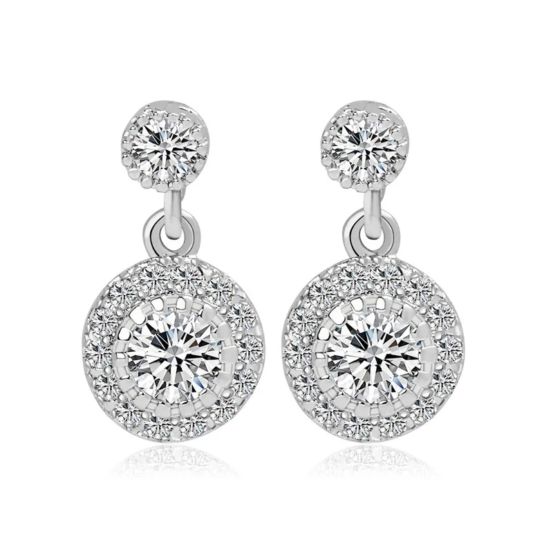 

100% AAA Cubic Zirconia Silver Color Small Large Round Short Dangle Earrings for Women Minimalist CZ Wedding Earring for Bride