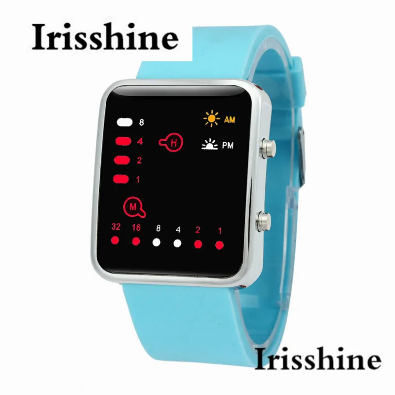

i0727 unisex watches Clock brand luxury gift Women Mens Digital Red LED Sports Watch Binary Wristwatch Silicone wholesale